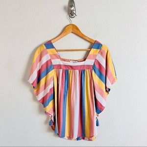 Beachlunchlounge Happy Stripe Zoey Flutter Sleeve Box Neck Top